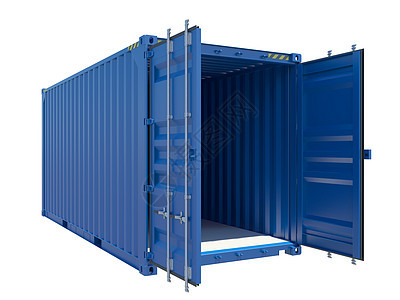 开放的蓝色货物集装箱 孤立于白色图片