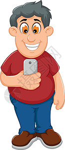 男人电话玩手机的搞笑胖子卡通插画
