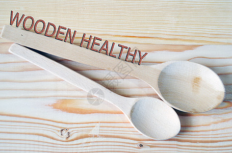 用于健康的木制勺和木材制品用品产品勺子厨房木勺广告背景图片