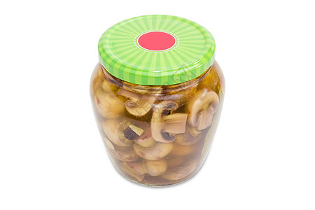 玻璃罐中提取的按扣蘑菇螺丝帽家庭草药盐水烹饪食物装罐厨房玻璃瓶食品图片