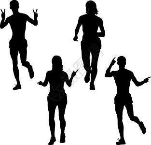 套剪影 男子和女子短跑运动员 它制作图案矢量插图训练男人街道游戏成人冠军团体优胜者身体图片
