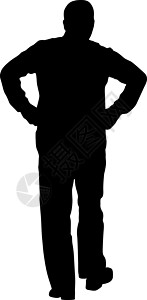 双手叉腰的黑色剪影男子 它制作图案矢量艺术经理白色男生商务数字身体推销员套装插图图片