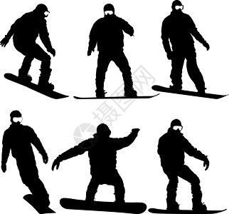 在白色背景上设置黑色剪影滑雪板 韦克托飞行打印团体木板竞赛单板网络男性跳跃绘画图片