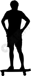 黑色剪影男子站在滑板白色背景上 它制作图案矢量工作家庭数字衣服成人艺术行动购物工人画家图片