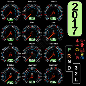 2017 年日历车速表车在 vecto数字海浪里程表插图汽车天气仪表商业图片