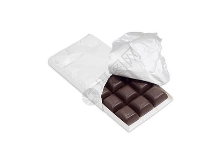 黑暗巧克力 在打开包装中的黑巧克力 在光背景上图片