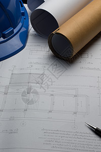 建筑规划项目图画 标有蓝图卷木匠房子住宅工程师承包商计算机测量维修打印绘画图片