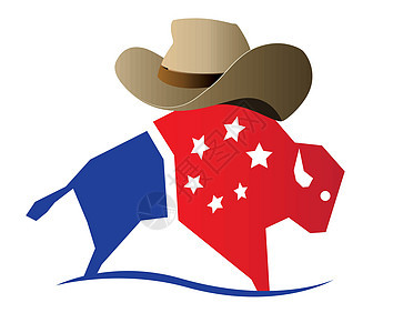 水牛标志设计与牛仔哈野牛徽章动物群自然攻击力量艺术标签男性帽子图片