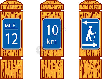 木制英里标记标志 Retr踩踏艺术品远足踪迹木头标记插图背景图片