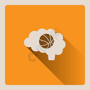 黄色方形背景下篮球插图中的大脑思维图片