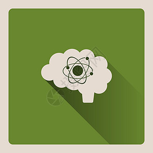 绿色方形背景下科学插图中的大脑思维图片