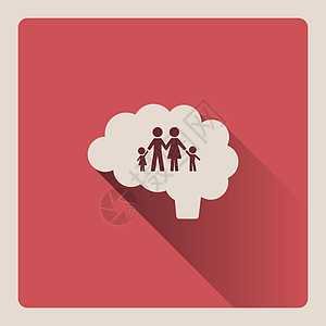 红色正方形背景下家庭插图中的大脑思维图片