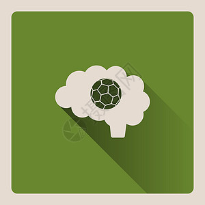 绿色方形背景下足球插图中的大脑思维图片