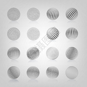 带半色调填充矢量图的球体曲线圆形绘画圆圈插图墙纸镜子边界框架黑色图片