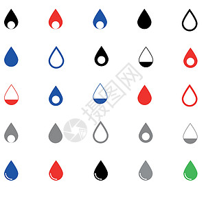 雨滴图标丢弃不同的颜色-设置图标插画