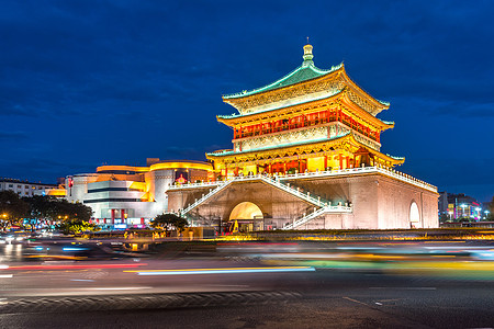 Xian钟楼旅行历史性文明建筑学文化吸引力街道旅游首都日落图片