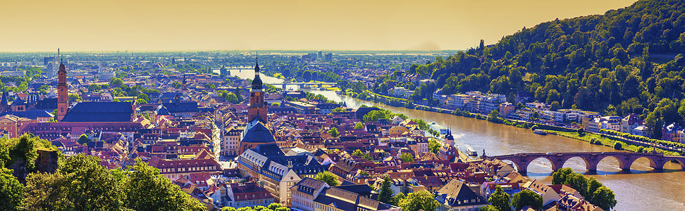 德国海德堡市和内卡尔河废墟城堡旅游脖子历史性天空全景天线建筑学风景图片