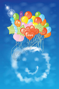 许多气球的笑脸云 插画图片