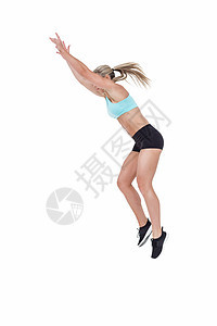 女运动员跳跃活动运动服竞技成就能力精神身体女性跳远金发女郎图片