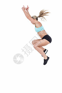 女运动员跳跃体力跳远运动服能力选手竞赛金发女郎竞技奉献身体图片