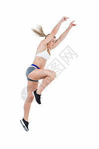女运动员跳跃跳远女性游戏选手能力训练活动竞赛金发女郎身体图片