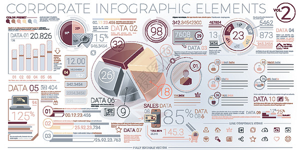 丰富多彩的企业信息图表元素服务市场消费者营销战略解决方案报告馅饼公司店铺图片