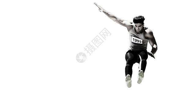 运动运动员在白色背景上跳跃肌肉男人男性专注背景图片