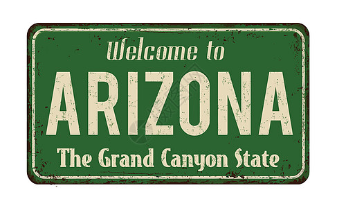 欢迎来到亚利桑那州古老的生锈金属标志牌插图乡愁旅行划痕款待古董海报卡片乡村牌匾图片