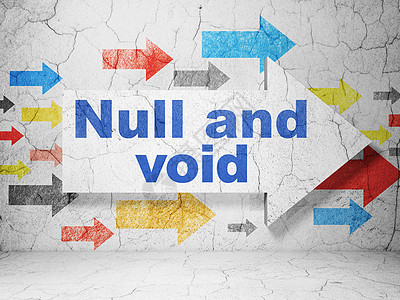 垃圾墙背景上带有 Null 和 Void 的法律概念箭头保险地面指针法庭3d水泥空白小路建筑犯罪图片