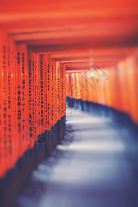 日本京都神社小路木头信仰吸引力橙子精神牌坊旅游灯笼通道图片