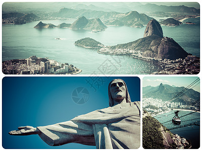 巴西圣保罗里约热内卢巴西图像拼合旅行背景m基督森林海洋海岸全景假期天际旅游海岸线拉丁背景