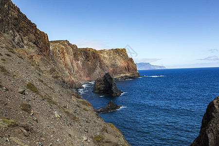马德拉岛东部 波尔图的圣卢伦科海洋悬崖海岸火山全景沿海观光爬坡旅游风景图片