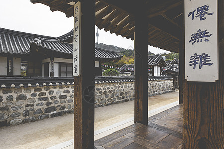南韩首尔南韩南桑戈尔花木村的韩国老屋房子历史性假期贮存建筑游客古董博物馆旅行建筑学图片