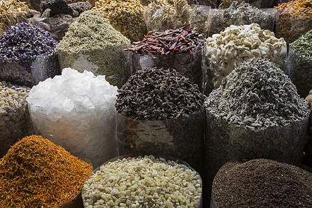 迪拜或老苏克是杜巴的传统市场大部分味道食物零售草药购物胡椒销售环境露天图片