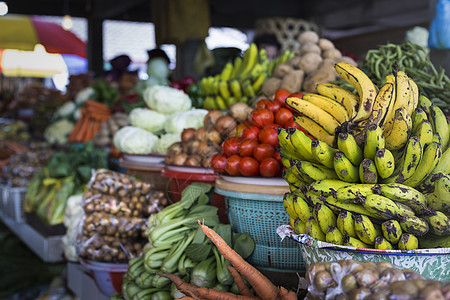 橙子香蕉果盘印度尼西亚巴厘村的露天水果市场 3丛林异国热带桂圆营养菠萝假期食物山竹生产背景