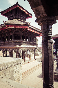 尼泊尔加德满都Bhaktapur的Durbar广场寺庙社区艺术游客饱和建筑学正方形文化狮子历史考古学图片