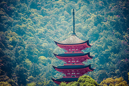 日本宫岛五层塔台旅行观光历史神社建筑寺庙神道橙子佛教徒世界图片