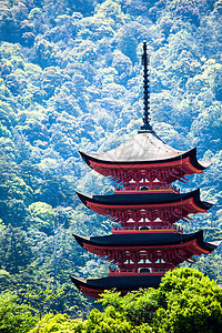 日本宫岛五层塔台寺庙历史性神道橙子遗产建筑宗教神社观光文化图片