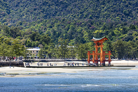 Miyajima 日本广岛的海洋中 著名的大神道贸易宫岛历史世界传统神社遗产大鸟网关建筑学图片