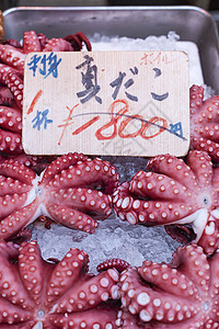 日本东京津二鱼市的红活章鱼触手海鲜海洋居住美食市场情调食物红色烹饪图片