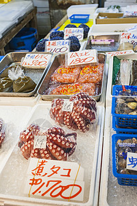 日本东京津二鱼市的红活章鱼海鲜触手海洋市场食物居住情调烹饪红色宏观图片