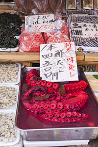 日本东京津二鱼市的红活章鱼异国海鲜市场触手食物烹饪情调居住海洋宏观图片