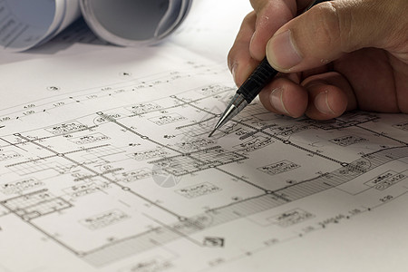 建筑师的工作场所建筑师卷和汽车装修工程设施设计师维修蓝图草稿办公室建筑学图片