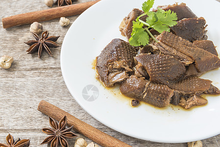 茶食生活烹饪家禽食物盘子鸭子肉汁白色美食棕色图片