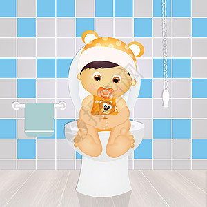 儿童上厕所插图婴儿洗手间学习卫生纸浴室船尾玩具熊玩具洗澡背景图片