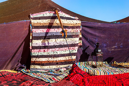 特写摩洛哥沙漠的伯伯游牧帐篷图片