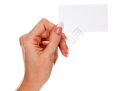 女性手持空白白卡图片