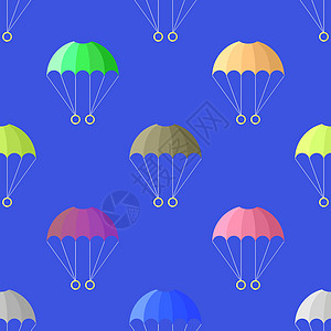 蓝色 Sk 上的降落伞无缝模式运动爱好乐趣跳伞纺织品娱乐冒险行动插图运输图片
