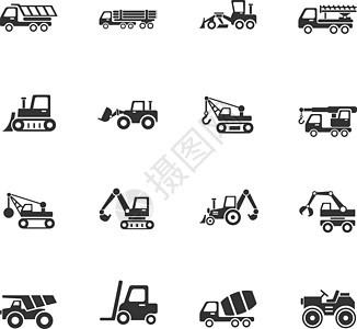 工程机械图标 se起重机平地机卡车挖掘机推土机装载机管道拖拉机运输车背景图片