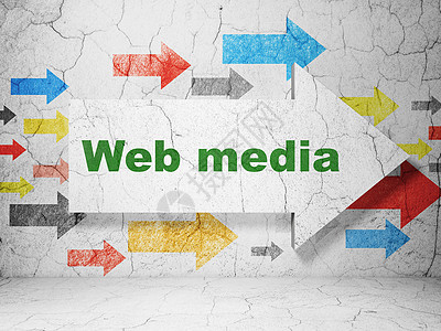 Web 设计概念 用Web Media箭头在墙壁背景上图片